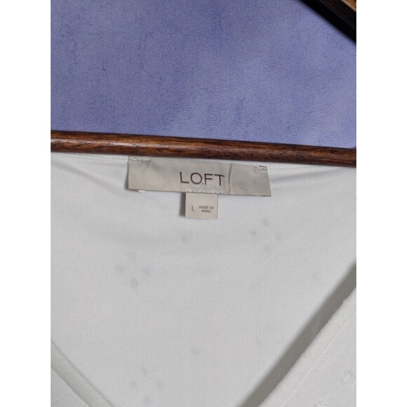 LOFT White Eyelet Puff Sleeve Button Front Dress Size Large Cottagecore - Picture 5 of 9